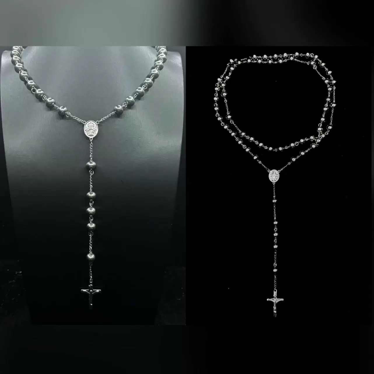Mr.blinggggggfashion hip hop jewelry 10mm non-fading solid round bead rosary cross necklace