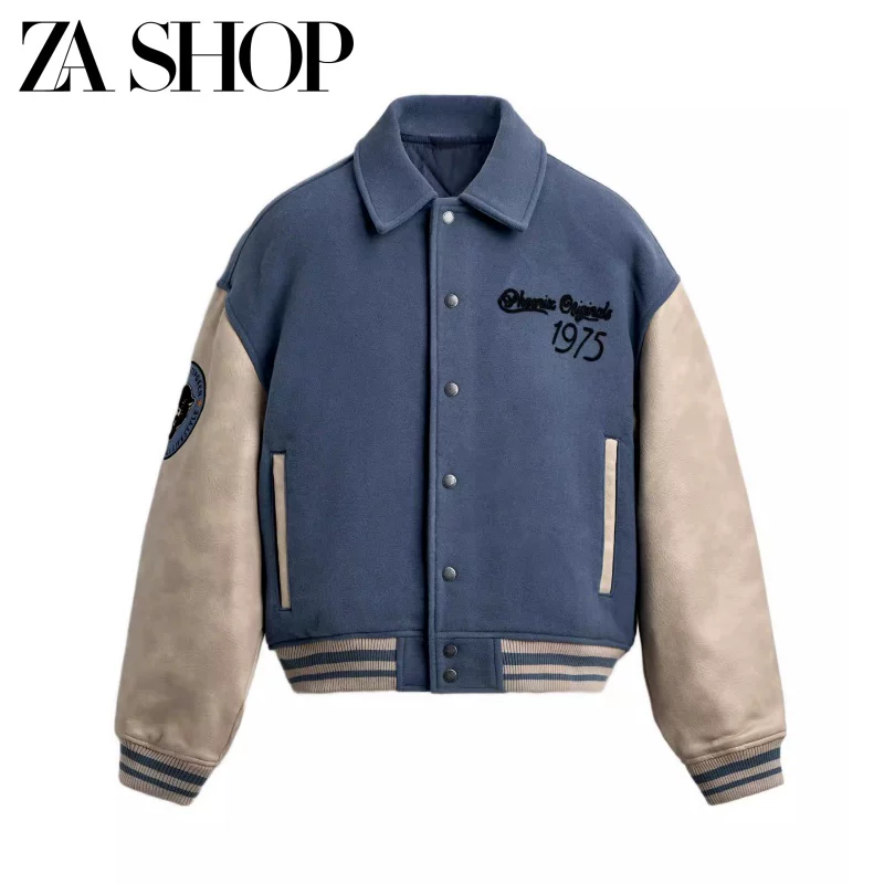 2026 spring new men’s lapel long sleeve patchwork cotton bomber jacket short coat 4575420