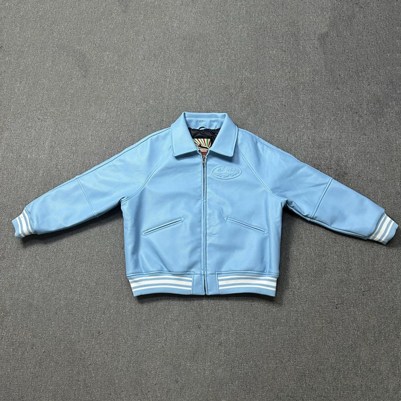 New embossed devil’s island high street unisex casual thickened quilted baseball jacket pu leather jacket