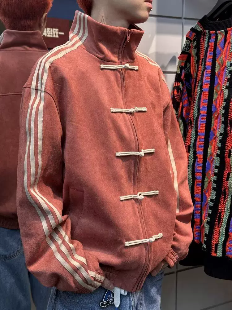 New chinoiserie three stripes chinese style plate buckle casualoutwear men’s spring autumclassy stand-up collar baseball uniform sports jacket