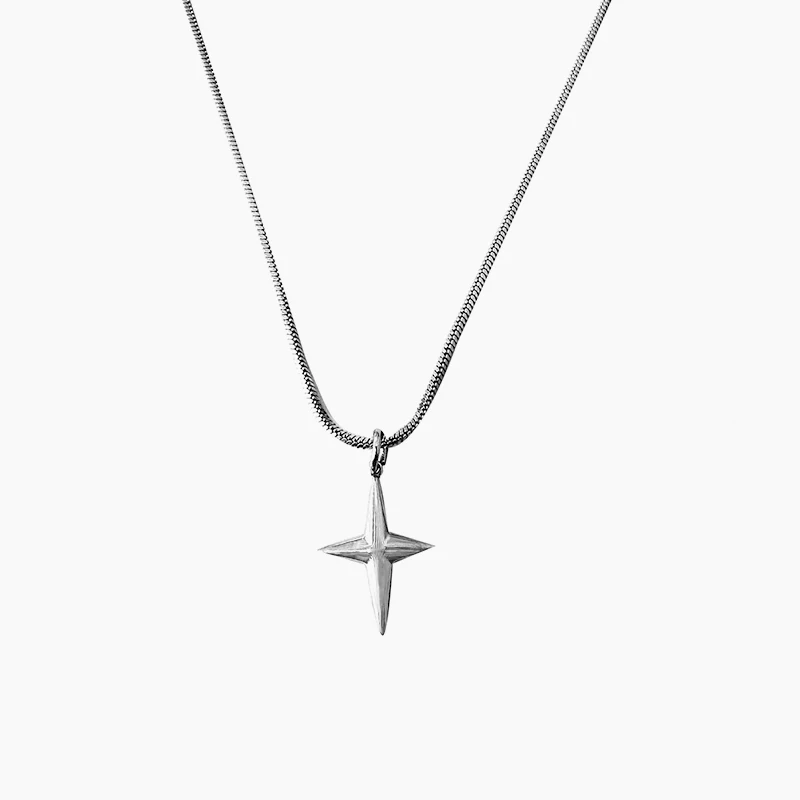 Guangyu cross starburst pendant men’s minimalist snake bone chain niche cool style titanium steel necklace women’s collarbone chain