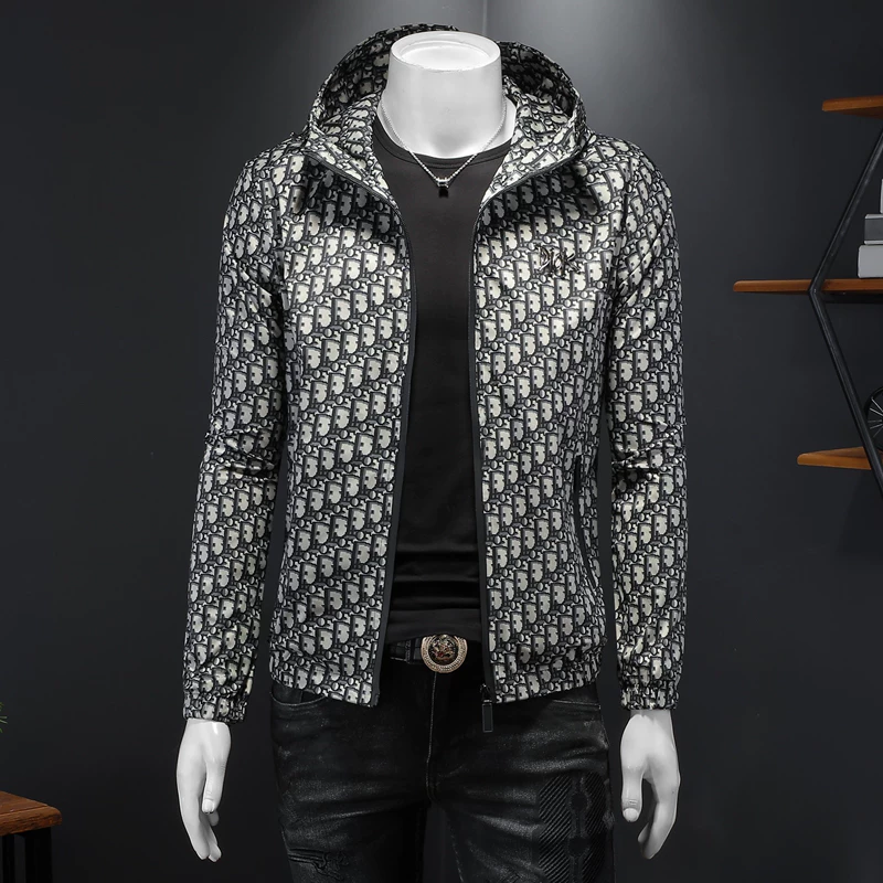 European men’s jacket outerwear top trendy new 2024 printed korean style personalized clothing men’s outerwear