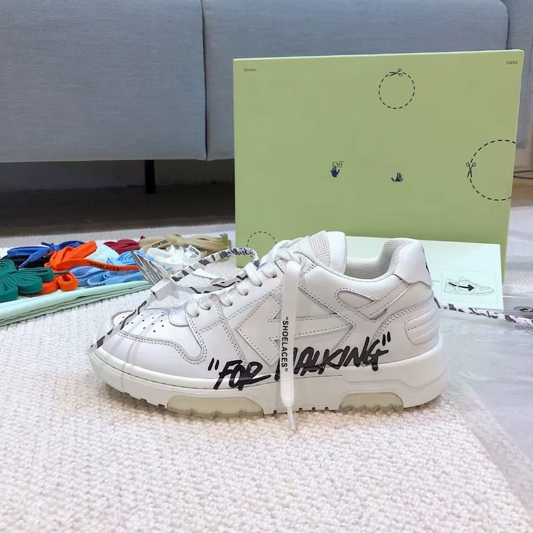 2026 summer off-white style sneakers: men’s genuine leather panda white shoes, breathable low-top athletic casual shoes, women’s chunky sole
